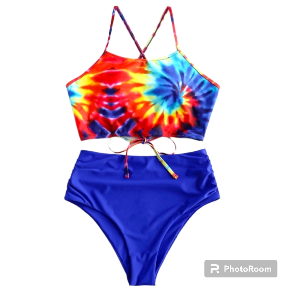 Tie die high waist swimsuit